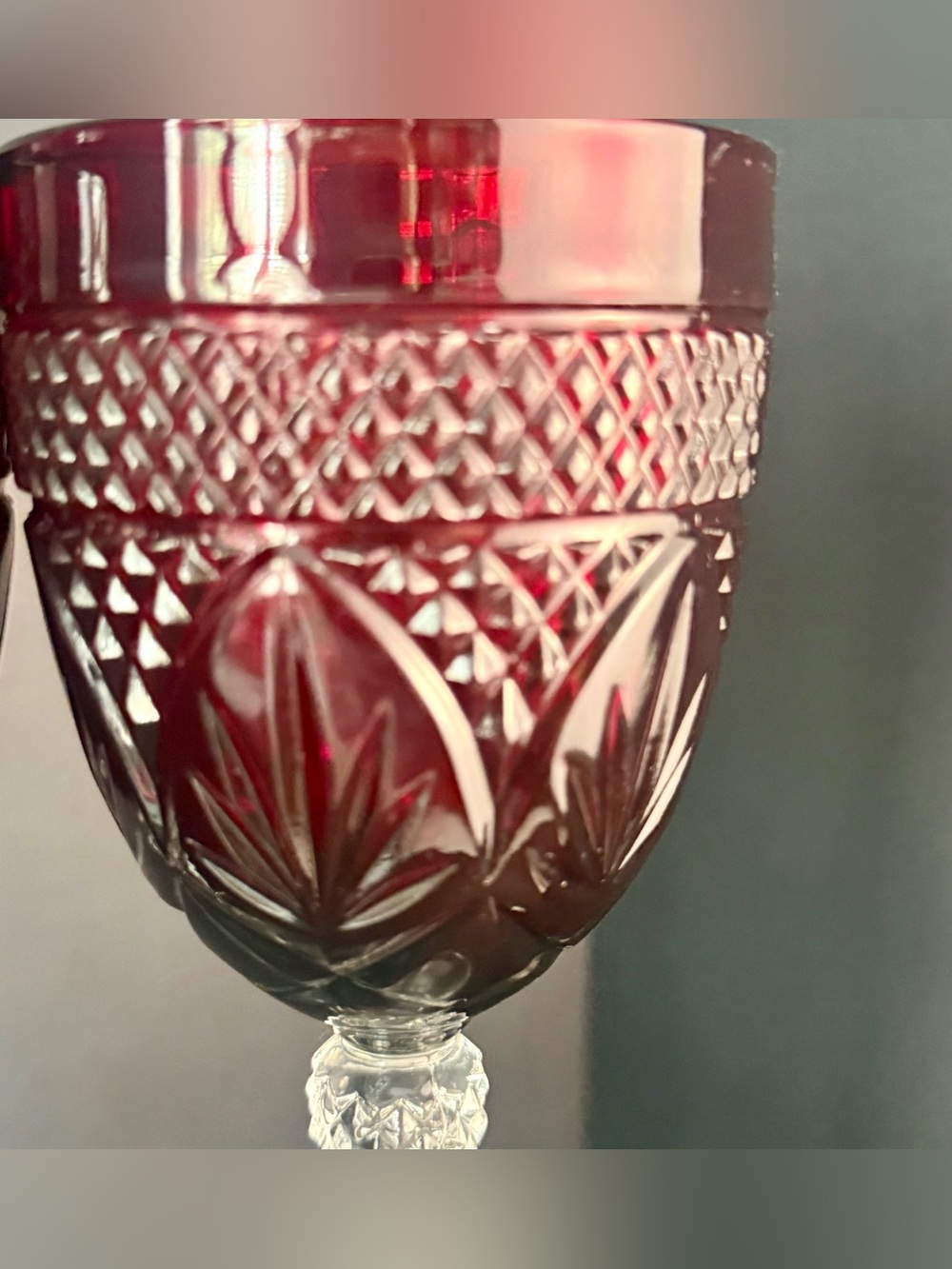 Vintage CRISTAL D'ARQUES Durand ANTIQUE RUBY RED Water Wine glasses 8" Set 4 - Picture 5 of 15